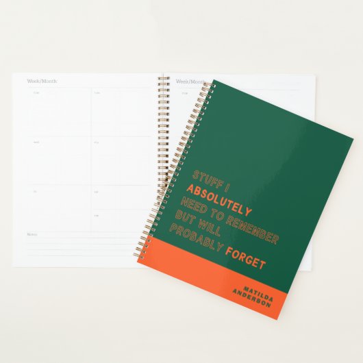 Grappig Persoonlijk Modern Groen Oranje Aangepaste Planner (Display)
