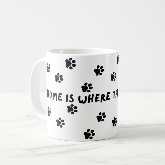 Grappig, Pet Lover Mok. Thuis is waar de poten sta Koffiemok (Voorkant links)