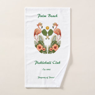Grappig Pickleball Cadeau Retro Flamingo Court Han Handdoek