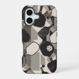 Grappig Pickleball Grijswaarde Paddle Patroon iPhone 16 Hoesje