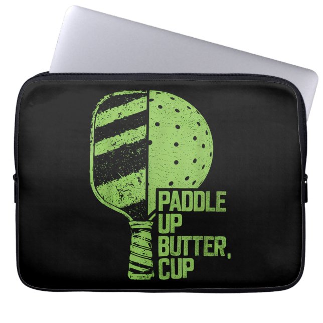 Grappig Pickleball Paddle Op Boter Bloem Laptop Sleeve (Voorkant)