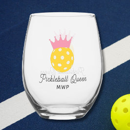 Grappig Pickleball Queen gepersonaliseerd monogram Wijnglas Zonder Voet