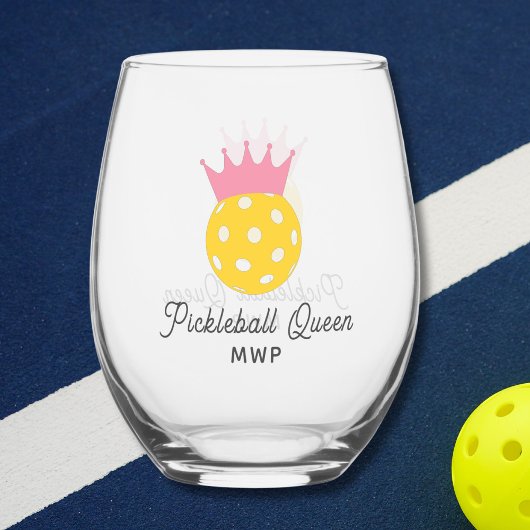 Grappig Pickleball Queen gepersonaliseerd monogram Wijnglas Zonder Voet