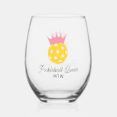 Grappig Pickleball Queen gepersonaliseerd monogram Wijnglas Zonder Voet (Achterkant)