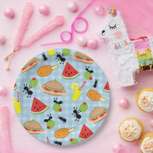 Grappig picknick voedselpatroon papier Bord (Feest)