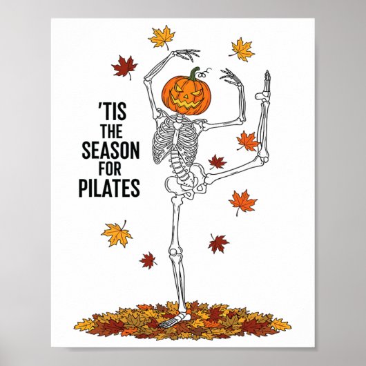 Grappig Pilates Skelet Pompoen Yoga Halloween Herf Poster (Voorkant)