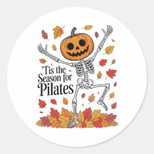 Grappig Pilates Skelet Pompoen Yoga Halloween Herf Ronde Sticker