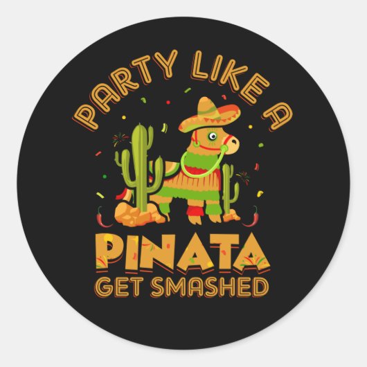 grappig Pinata woord art Fiesta Ronde Sticker (Voorkant)