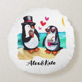 Grappig Pinguïn Koppel, Dieren Verliefd Rond Kussen