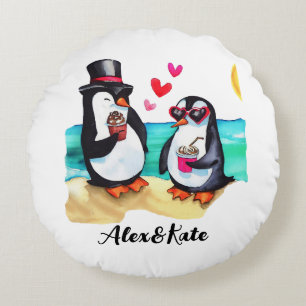 Grappig Pinguïn Koppel, Dieren Verliefd Rond Kussen