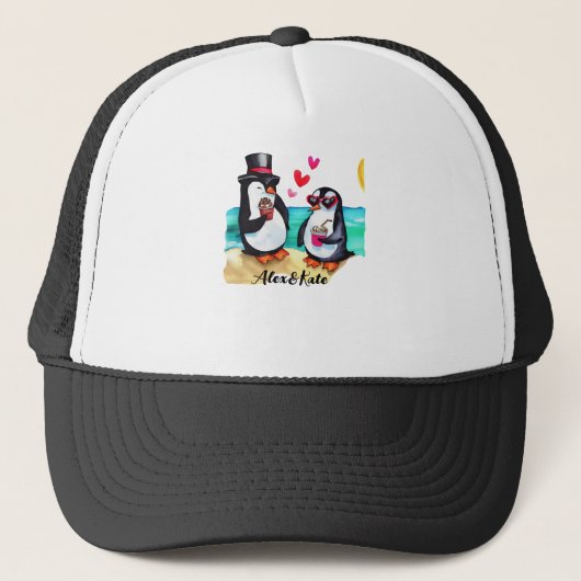 Grappig Pinguïn Koppel, Dieren Verliefd Trucker Pet (Voorkant)