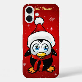 Grappig pinguïn met Pet met kerstmis iPhone 16 Plus Hoesje