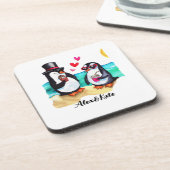 Grappig Pinguïn Paar, Dieren in Liefde Bier Onderzetter (Linkerzijde)