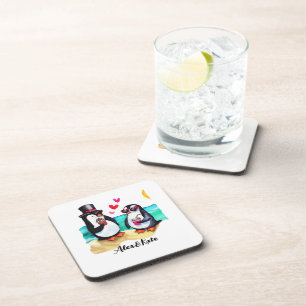 Grappig Pinguïn Paar, Dieren in Liefde Bier Onderzetter