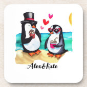 Grappig Pinguïn Paar, Dieren in Liefde Bier Onderzetter (Voorkant)
