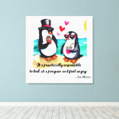 Grappig Pinguïn Paar, Dieren in Liefde Canvas Afdruk (Insitu (Houten vloer))