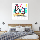 Grappig Pinguïn Paar, Dieren in Liefde Canvas Afdruk (Insitu (Slaapkamer))