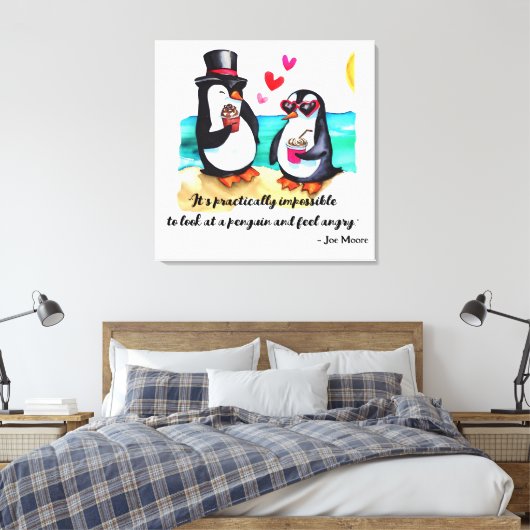 Grappig Pinguïn Paar, Dieren in Liefde Canvas Afdruk (Insitu (Slaapkamer))