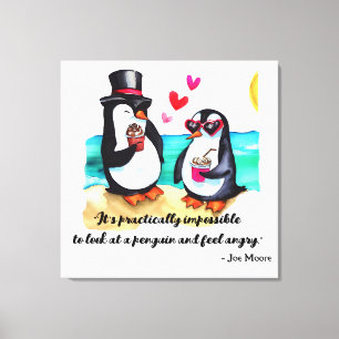 Grappig Pinguïn Paar, Dieren in Liefde Canvas Afdruk