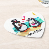 Grappig Pinguïn Paar, Dieren in Liefde Kartonnen Onderzetters (Gekanteld)