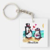 Grappig Pinguïn Paar, Dieren in Liefde Sleutelhanger (voorkant)