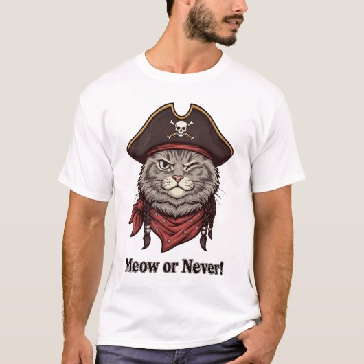 Grappig Pirate Cat Shirt - miauw of nooit (Voorkant)