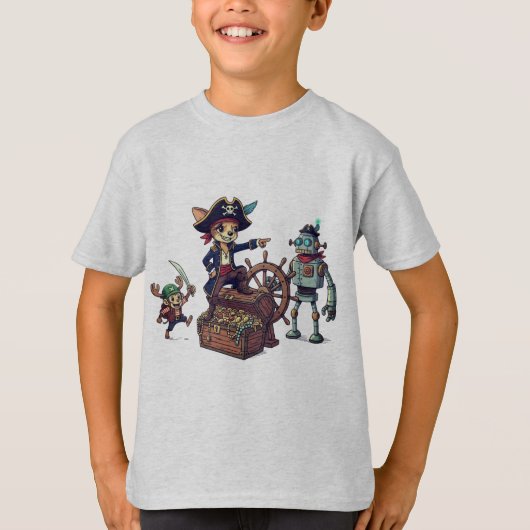 Grappig Pirate Crew T-Shirt - Robot, Aap (Voorkant)