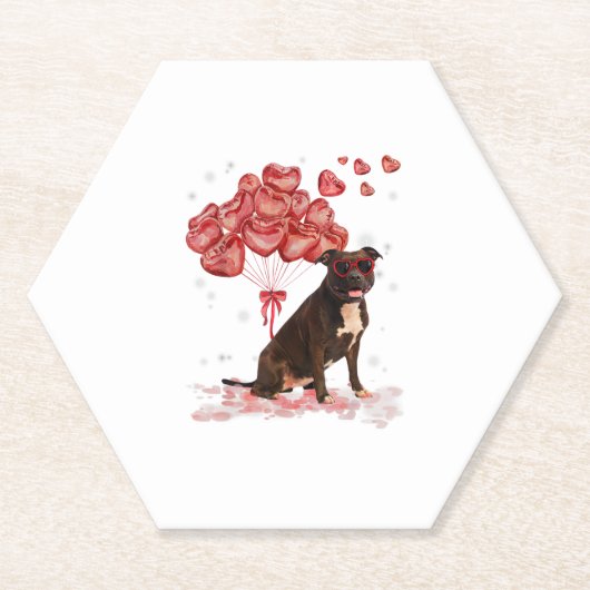 Grappig Pitbull Hart Valentijnsdag Hond Pap Mam Gi Kartonnen Onderzetters (Voorkant)