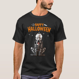 Grappig Pitbull Skelet Kostuum Hond Halloween T-shirt