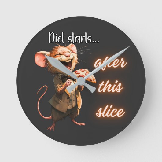 Grappig Pizza Dieet Muis Ontwerp Ronde Klok (Voorkant)