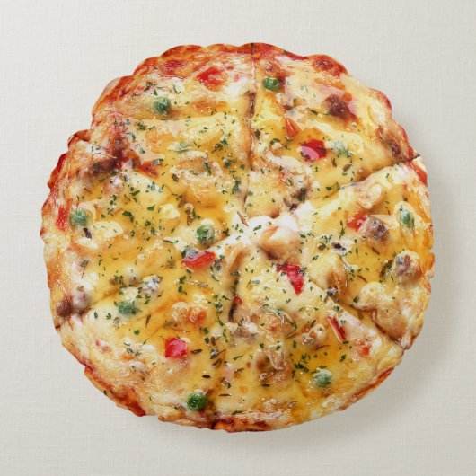 Grappig pizza ontwerp rond kussen (Voorkant)