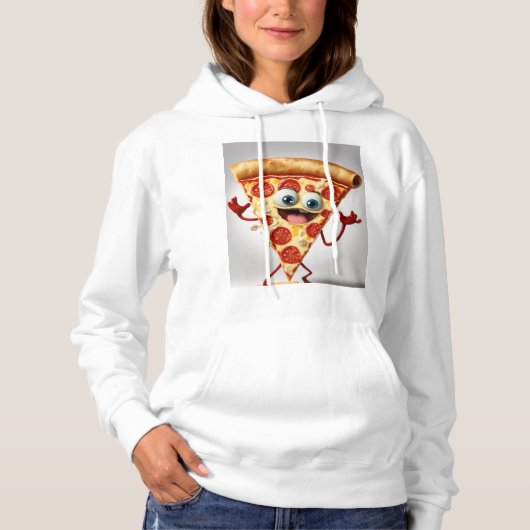 Grappig Pizza Snee T-Shirt - Schattig Antropomorfi (Voorkant)