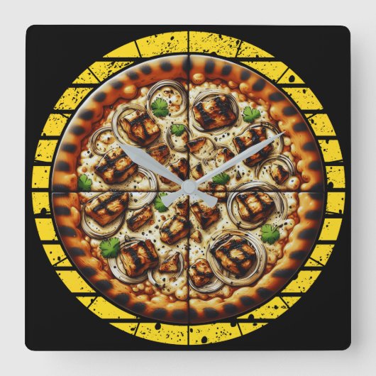 grappig pizzadesign voor fans vierkante klok (Voorkant)