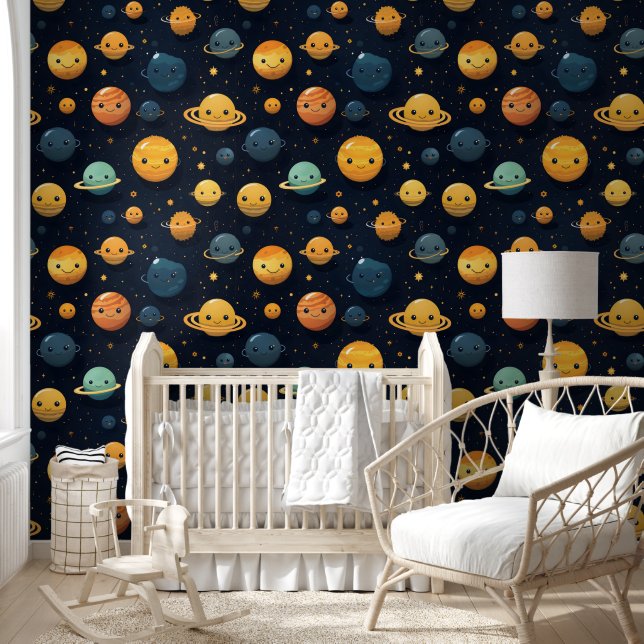 Grappig Planeten Ruimtepatroon Behang (Kinderen)
