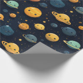 Grappig Planeten Ruimtepatroon Cadeaupapier (Hoek)