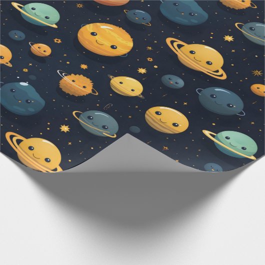 Grappig Planeten Ruimtepatroon Cadeaupapier (Hoek)