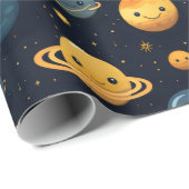 Grappig Planeten Ruimtepatroon Cadeaupapier (Rol Hoek)
