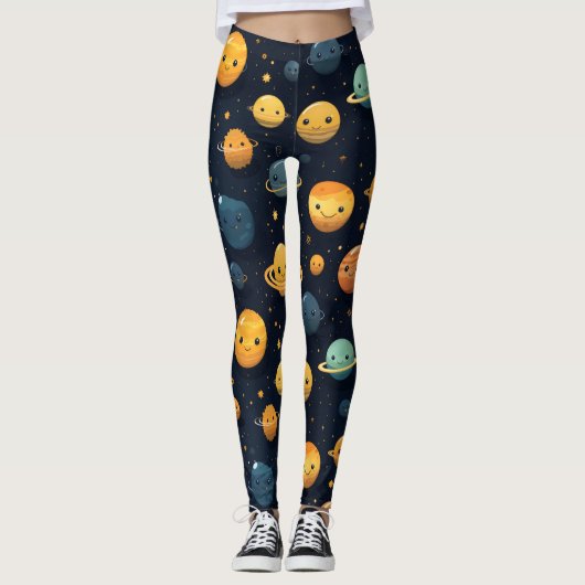 Grappig Planeten Ruimtepatroon Leggings (Voorkant)