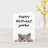 Grappig pluizig kattenverjaardag gevouwen Wenskaar Kaart (Gele Bloem)