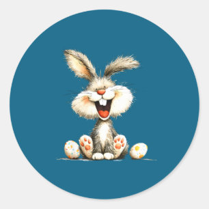 Grappig pluizig konijn met wilde vacht cute konijn ronde sticker