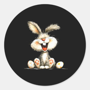 Grappig pluizig konijn met wilde vacht cute konijn ronde sticker