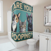 Grappig, "poep je?" Calico, Tabby & Zwarte kat Douchegordijn (In situ)