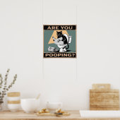 Grappig, "poep je?" Zwarte kat op het toilet Poster (Keuken)