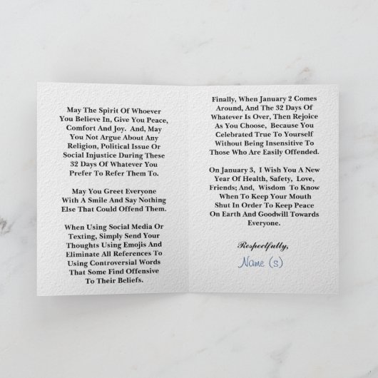 Grappig politiek correct vakantie begroeting Kaart (Binnen)