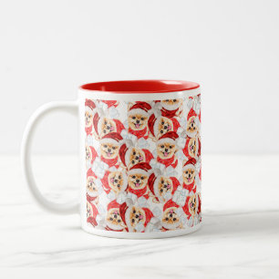 Grappig Pomeranian Kerstpatroon Tweekleurige Koffiemok