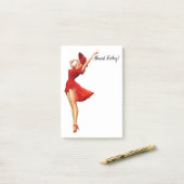 Grappig  pop-upmeisje in Red Post-it Notes (Op bureau)