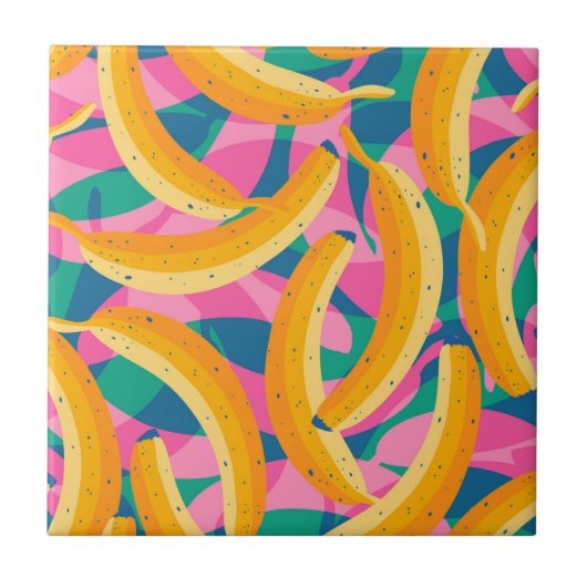 Grappig popart bananenpatroon. tegeltje (Voorkant)