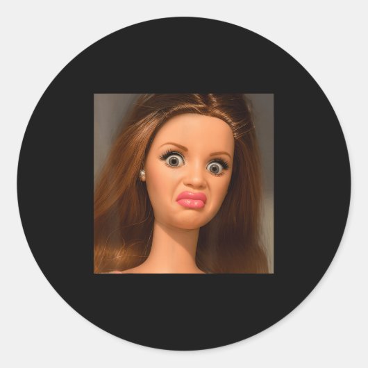 Grappig Poppengezicht Meme Walgelijk  Ronde Sticker (Voorkant)