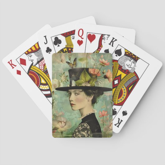 Grappig portret van een vrouw met bloemen pokerkaarten (Achterkant)