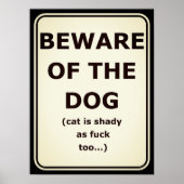 Grappig poster dat oplet voor de hond, kat is ook (Voorkant)
